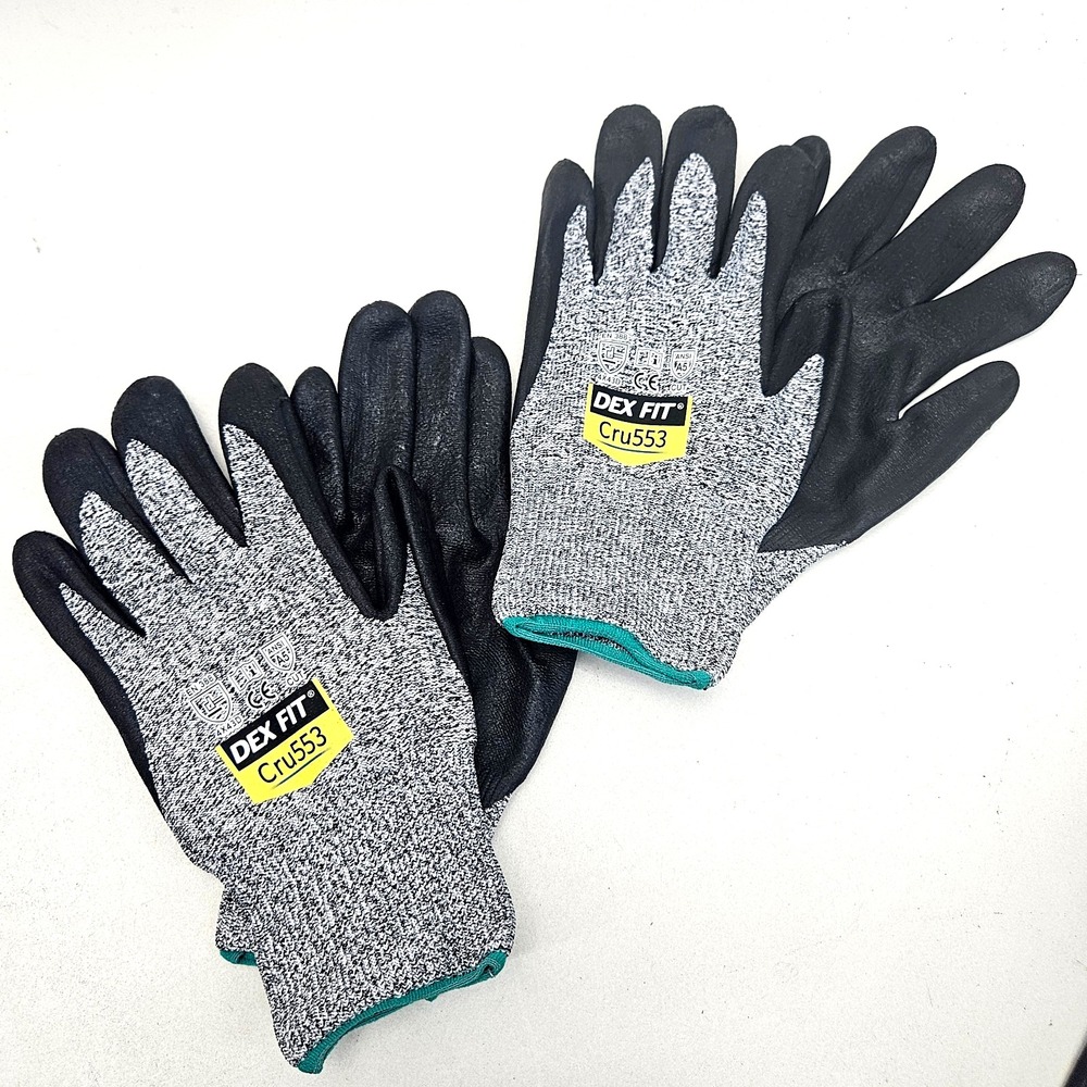 Cut‎ Resistant Work Gloves Dex Fit Cru553 ANSI Cut A5 PPE Size M/8 Grey 2Pair